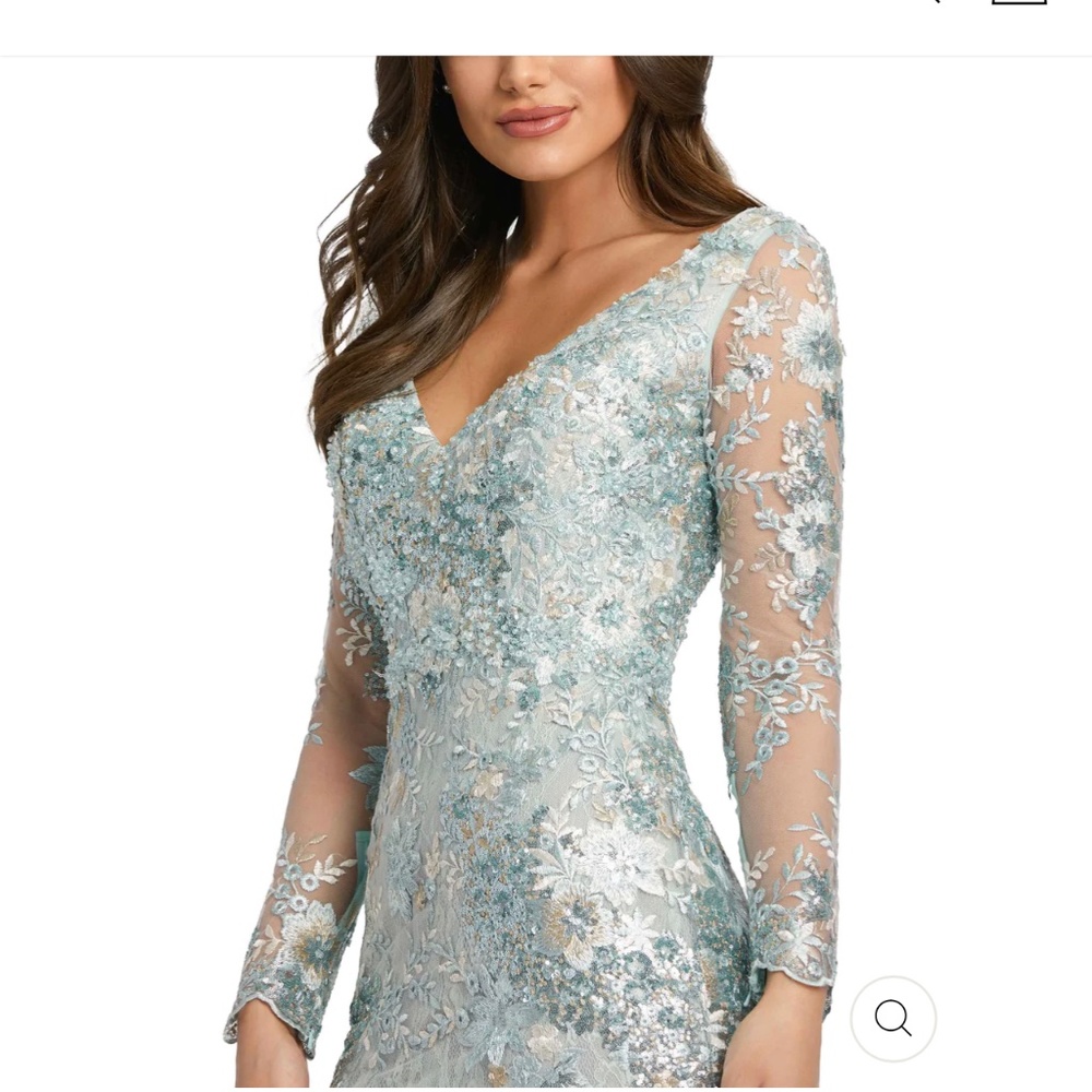 NWOT Mac Duggal Embellished V Neck Illusion Long Sleeve Gown
